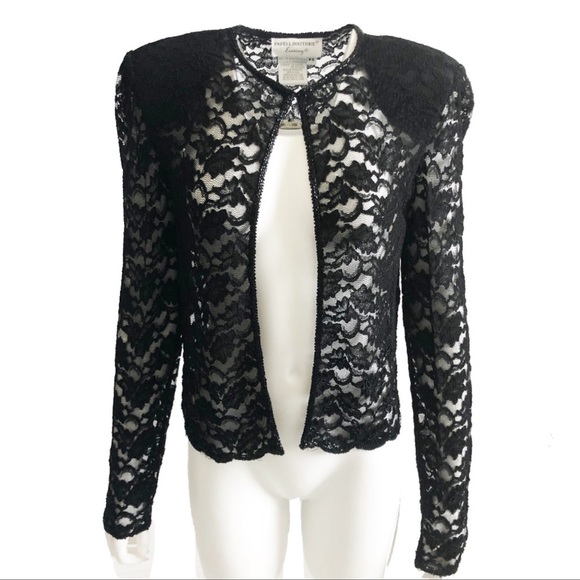 Vintage Papell Sheer Black Lace Cardi Jacket Size Small - Picture 1 of 7